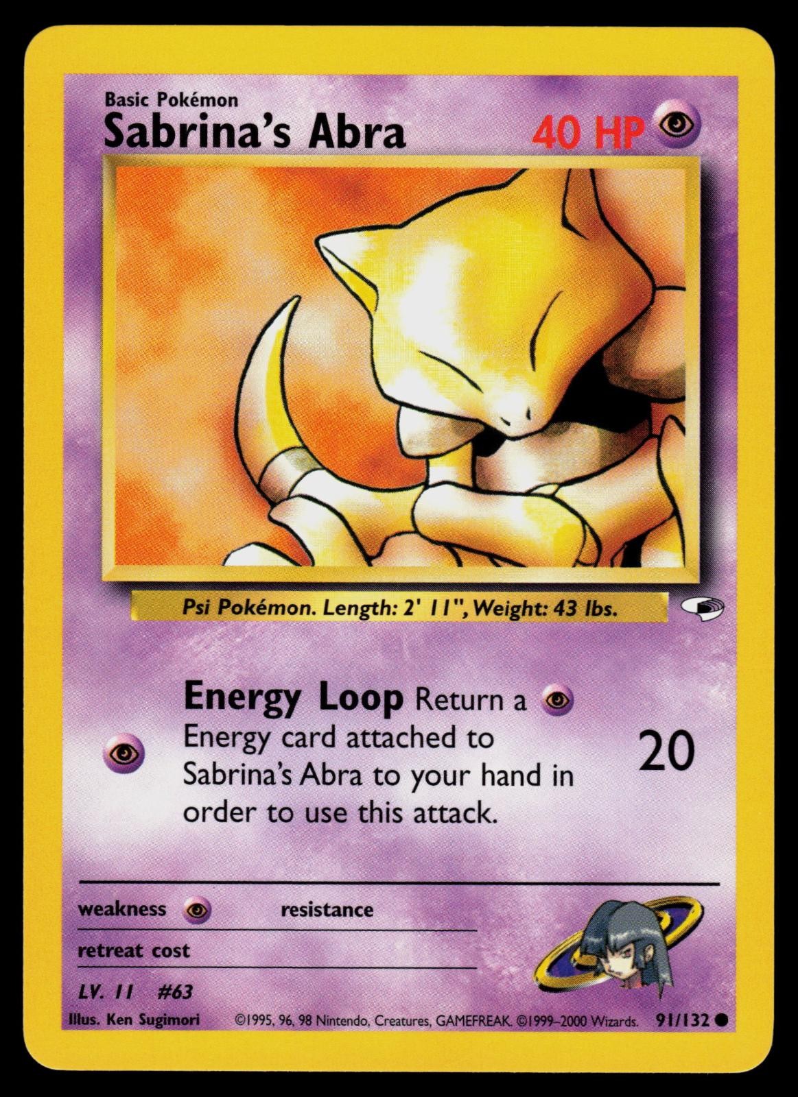 Sabrina's Abra 91/132 Common Gym Heroes Pokemon Unlimited Lightly Played