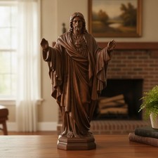 Wooden Sacred Heart of Jesus Statue, Handmade Jesus Figurine Ornament, Catholic
