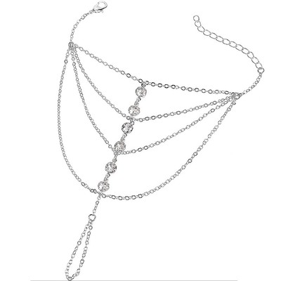 Fingerring Armband Handgeschirr Kette Armband Strass Geschenke für Frauen Silber