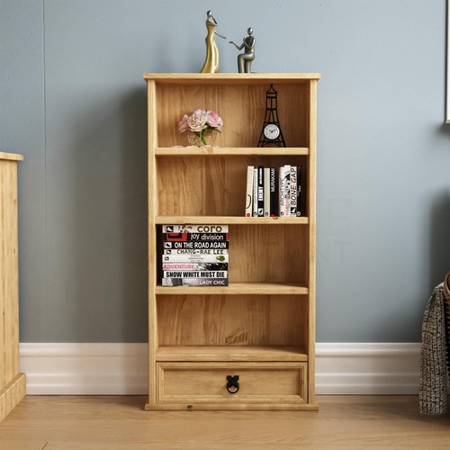 Corona DVD Rack Bookcase 1 Drawer 4 Shelf Display Storage Unit Solid Waxed Pine - Picture 3 of 7