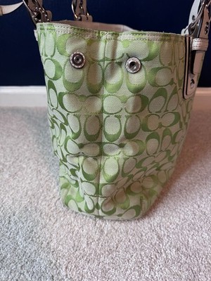 Vintage Coach Y2K Signature Lime Green Tote Bag with Leather