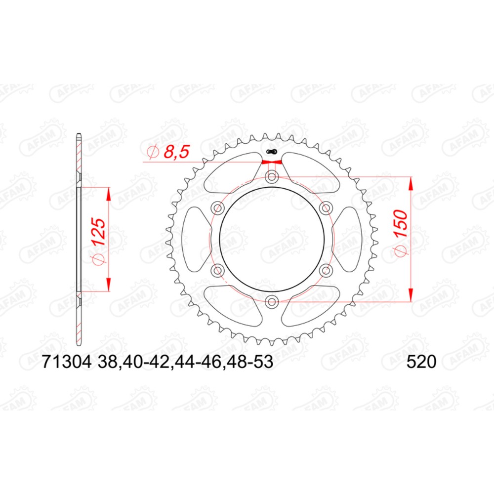 Sprocket AFAM Steel With Rubber Anti-ruido 73303nr-520 for Moto Spares Fittings
