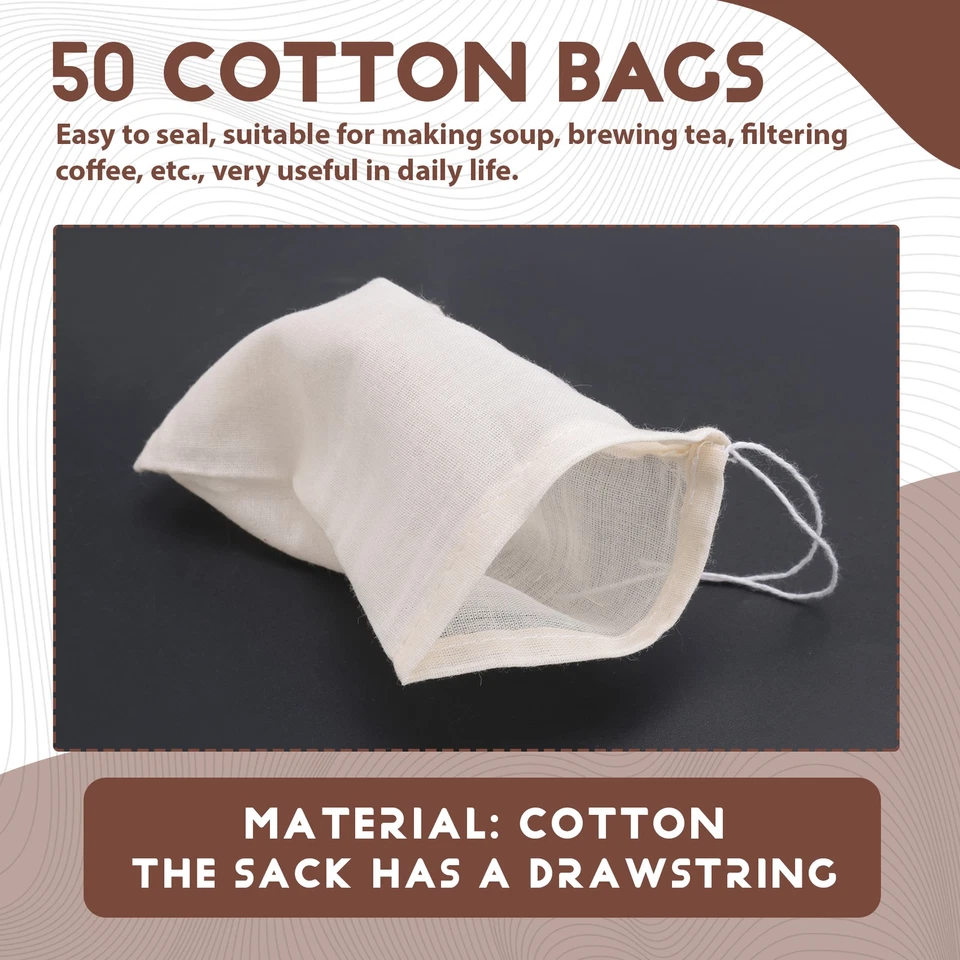 50 Pieces Drawstring Cotton Bags Muslin Bags,Tea Brew Bags (4 x 3 Inches) Y2C7 - Image 4 of 4