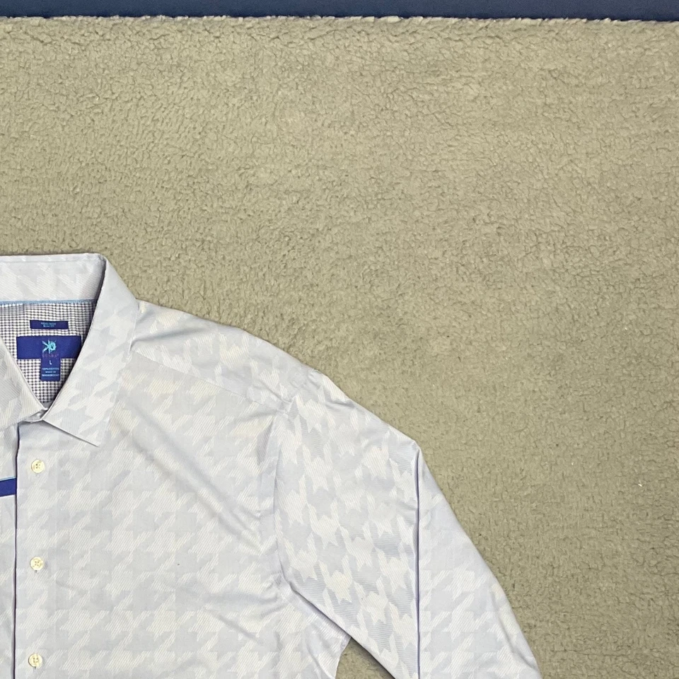 Camisa Egara NUEVA CON ETIQUETAS Sin Planchar Calce Ajustado Azul Estampado Con Botones Manga Larga Para Hombres L Foto 3 de 4