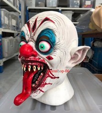 Scary Halloween Clown Mask Bloody Long Tongue Latex Hood Devil Monster Headgear