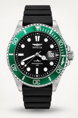 Invicta Pro Diver Shark 47166 43mm Green Bezel Black Dial Silicone Strap New