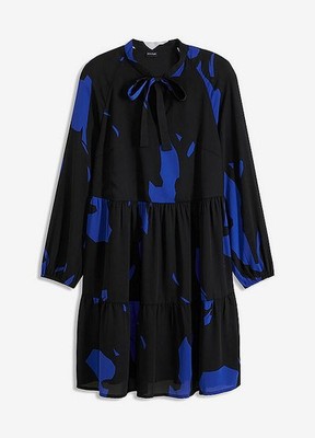 Neu Tunikakleid aus bedrucktem Chiffon Gr. 38 Schwarz Saphirblau Casual-Kleid