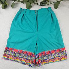 VTG Nike 80's Teal Wild Print Pleated Sport Athletic Shorts Size M High Rise