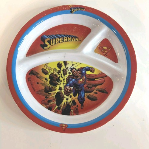 Super Man MELAMINE DIVIDED Plate DC Comics Kids Plate Blue Red 8" in - Picture 1 of 2