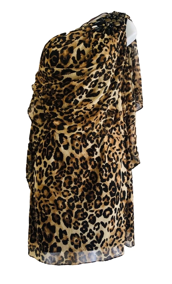 Caché Vintage Un Hombro Drapeado Estampado Leopardo Talla 2 Foto 2 de 4