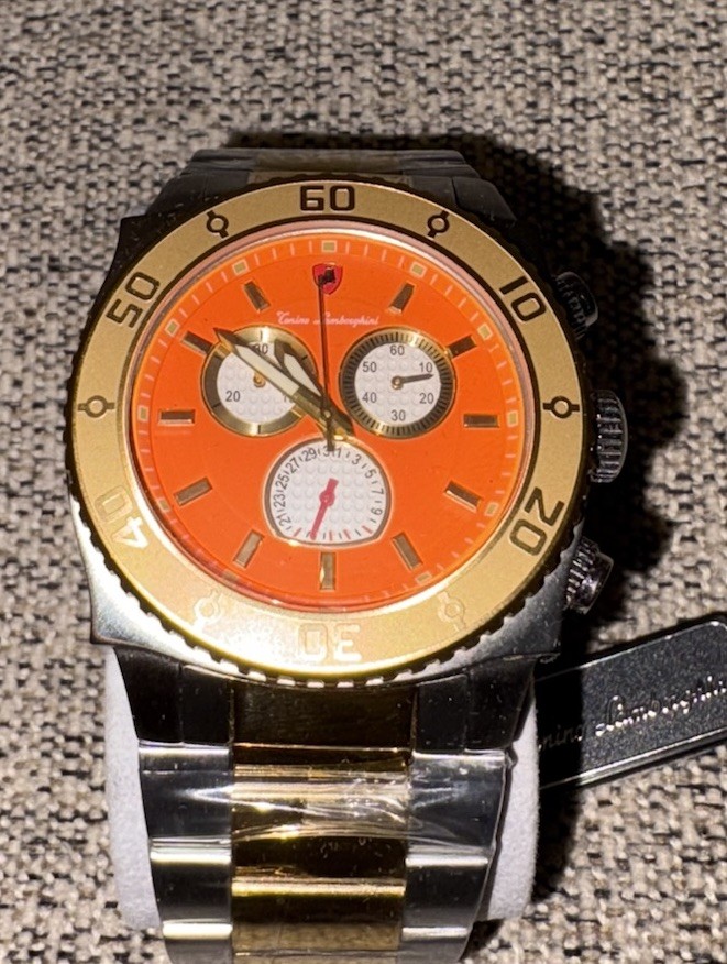Tonino Lamborghini Collectors Mens Watch Gold Bezel, Orange Face