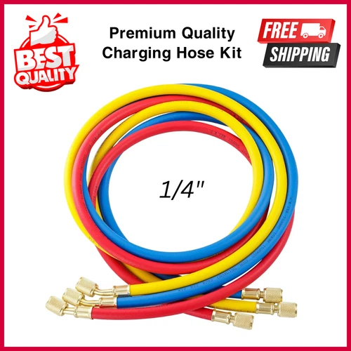 3PC AC Manifold Gauge Hose Kit – 5FT R410A R134A R22 R404A 1/4" SAE Hoses