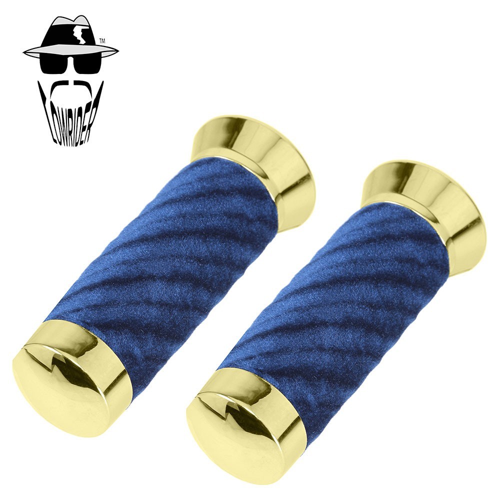 Original Lowrider Custom Swirl Velour Handlebar Grips 7/8" x 130mm &ndash; Gold/Blue.