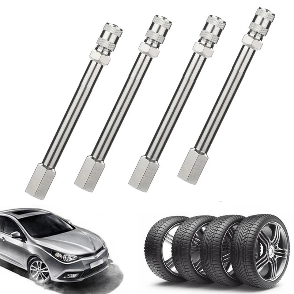 Tapas extensoras de extensión de válvula de rueda de neumático de automóvil 4 piezas vástagos de metal accesorios de 100 mm Foto 3 de 4