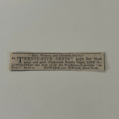 Fowler & Wells Twenty-Five Cents Life Illustrated New York 1857 Clipping SAI8-S4
