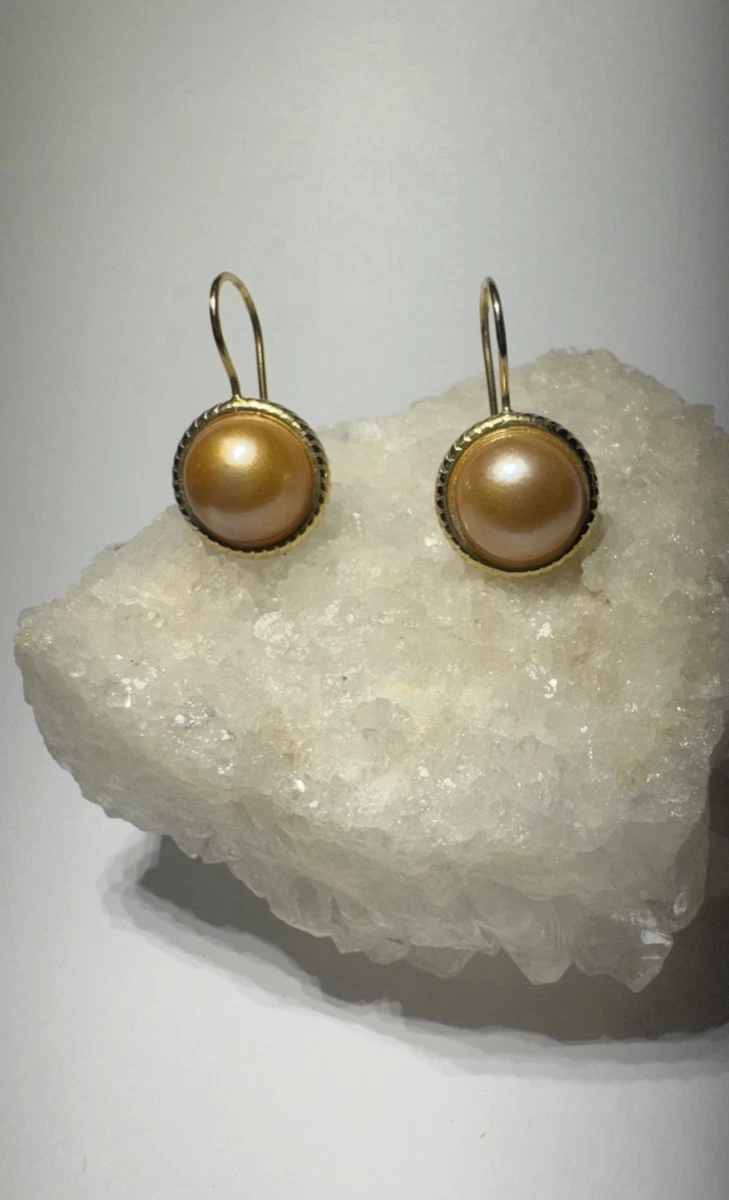 Milor 18K Yellow Gold and Gold Mabe Pearl Earrings Italy QVC