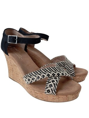 TOMS Plateau-Sandalen Damen Sandalen Gr. DE 40 weiß-schwarz Casual-Look