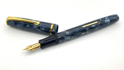 VINTAGE BURNHAM B48 FÜLLFEDERHALTER IN BLAU & GELBEM MARMOR VERGOLDET MEDIUM NIB