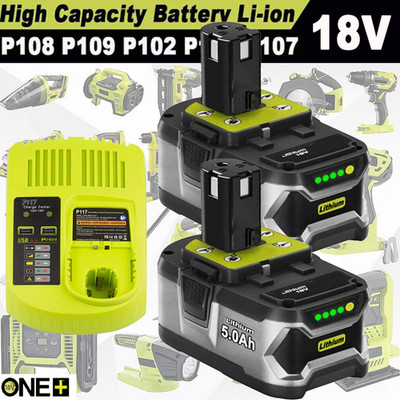 2x Original Für Ryobi Akku 18V 5,0Ah HP Lithium ONE Plus RB18L50 P108/Ladegerät