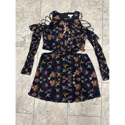 Red Carter Santa Fe Floral Cut-Out Mini Dress Black RF17836GU Womens L NEW