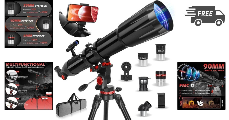 High Power Telescope for Adults Kids Beginners 90mm Aperture 900mm - Image 2 of 4