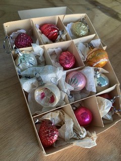 Vintage Glass Christmas Tree Baubles Decorations Boxed Retro Xmas Ornaments