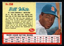 1962 Post Cereal Bill White #158 Baseball Card - Cardinals