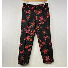 Talbots Petites Heritage Black Floral Silk Blend Cropped Trousers Pants Size 12P
