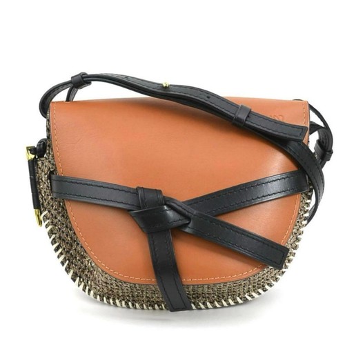 Loewe Gate Tweed Small Shoulder Bag Calfskin Brown Tan Black