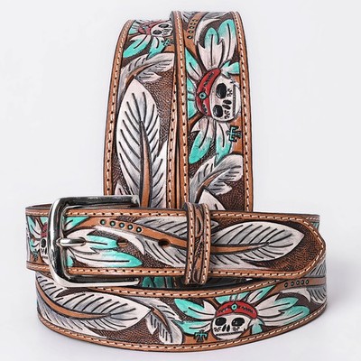 OH OHLAY Beautifully hand tooled Genuine American Leather Belt Men and Women