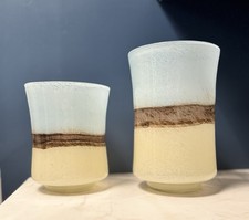 Handblown Studio Art Glass Vase Set Modern Coastal Neutral Decor Pair