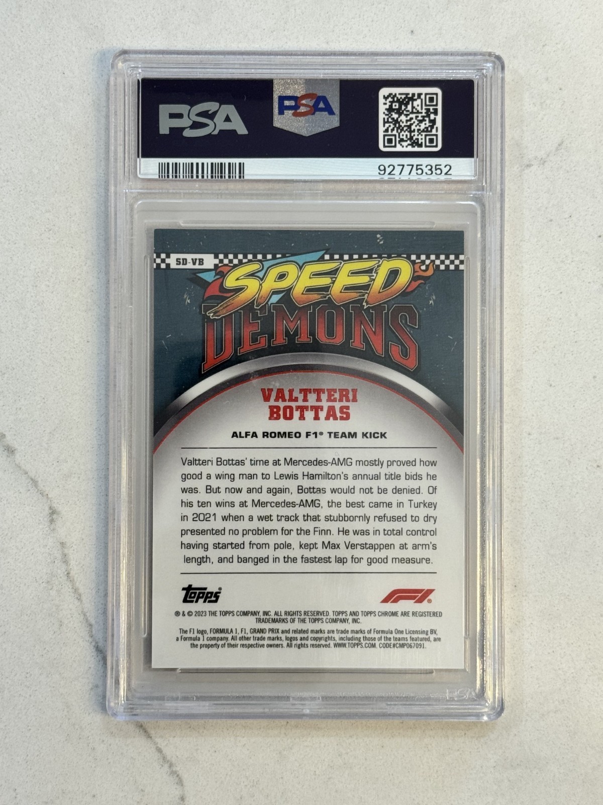 2023 Topps Chrome F1 VALTTERI BOTTAS Speed Demons Orange Refractor /25 PSA 10 view 2