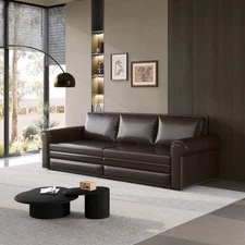 Chesterfield Sofa,93.7" King Pull Out Sofa Bed,3-in-1 Faux Leather Sofa