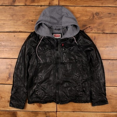 Levis Kunstlederjacke M Herren 00s schwarz Kapuze Biker Moto Streetwear