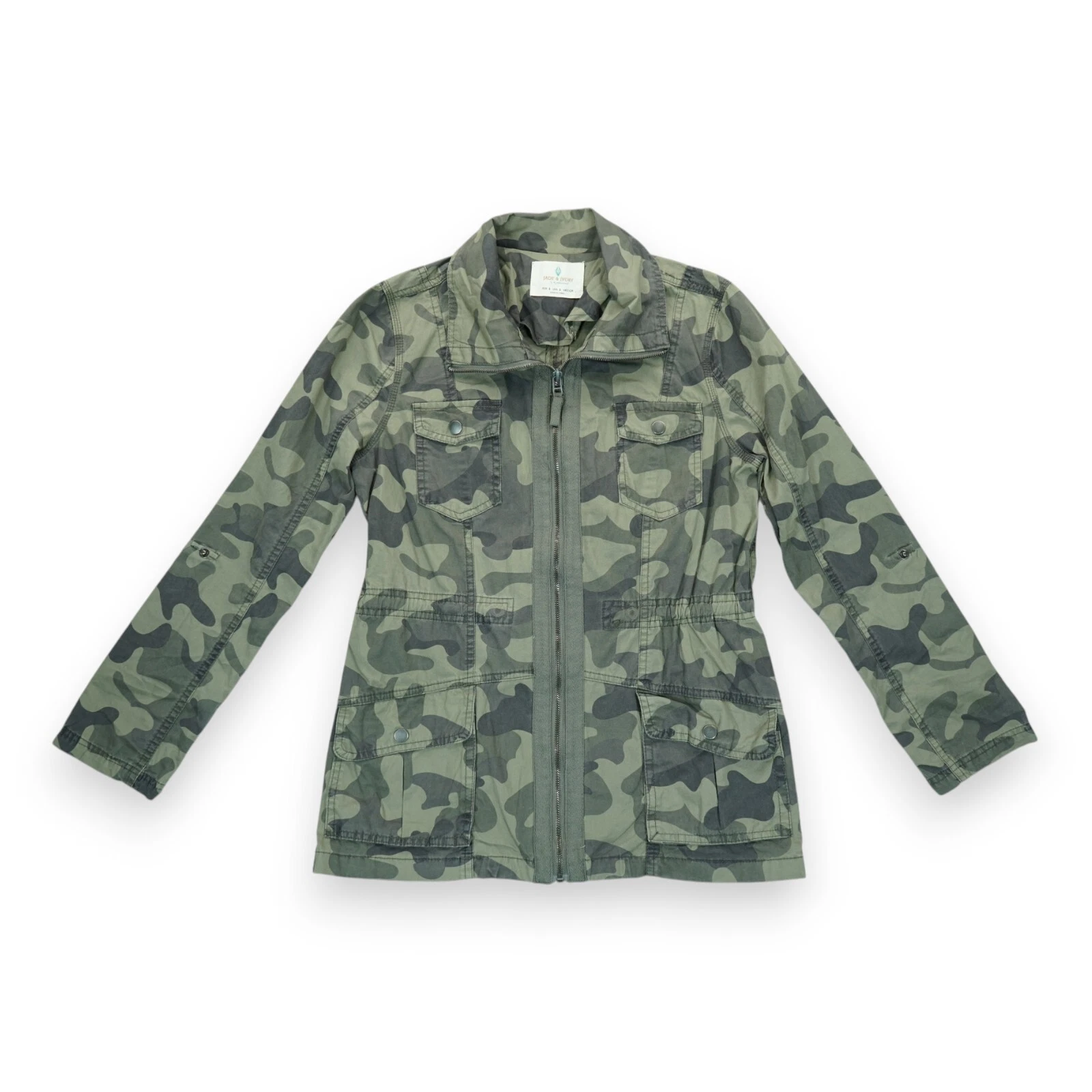 Jade & Ivory Women's Camo Jacket Long Sleeve Full Zip Collared Size Small Green