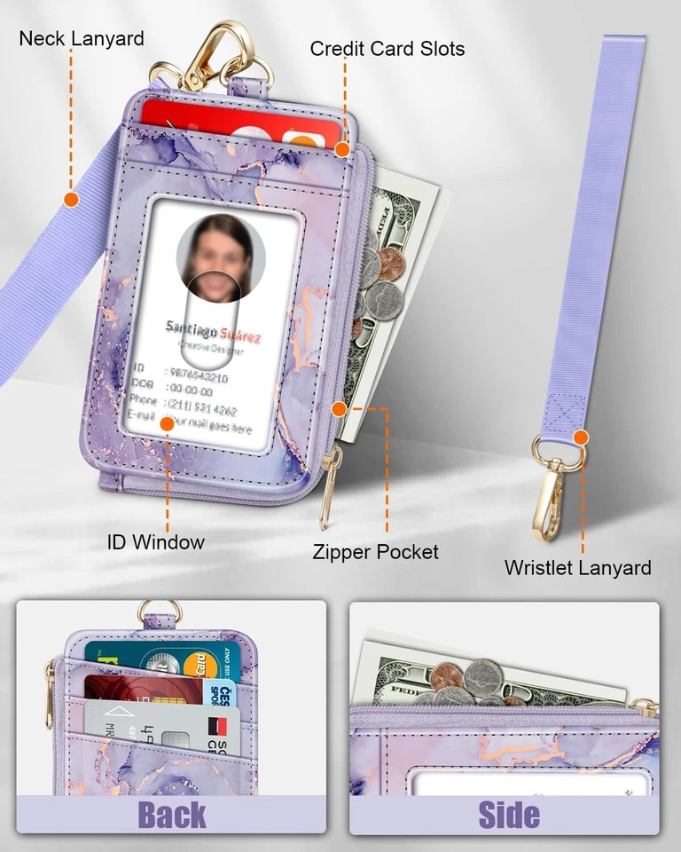 Portatarjetas de identificación 2 en 1 Cordón Billetera Portatarjetas de crédito Muñequera y Cuello Cordón Foto 2 de 4