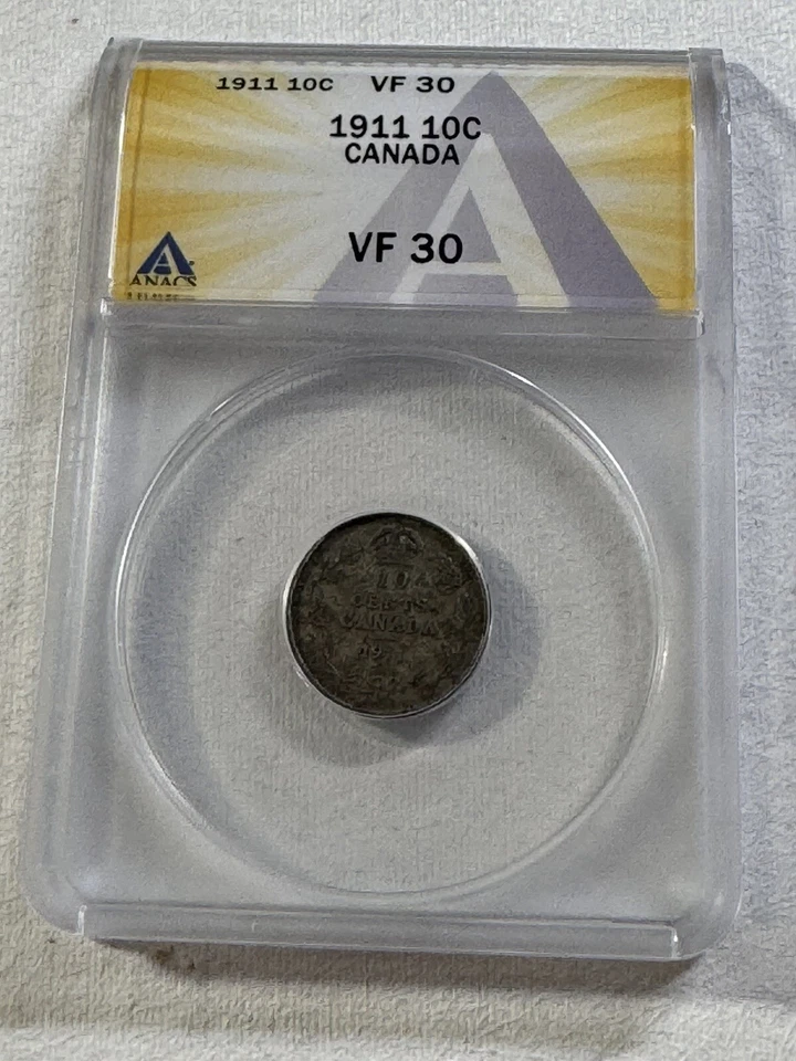 1911 Canada 10 Cents Silver Coin Graded VF 30 by ANACS - Image 2 of 4