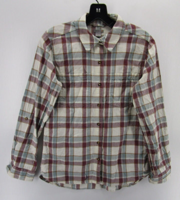 Carhartt Shirt Women Small White Button Down Top Plaid Casual Outdoor Roll Tab