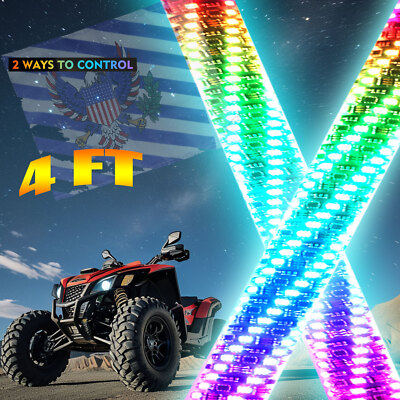 2Pcs 4FT RGB Spiral LED Whip Lights w/Turn Signal Brake For Can-am X3 MAX RZR XP