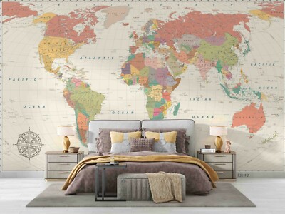 3D World Map Self-adhesive Removeable Wallpaper Wall Mural Sticker 72