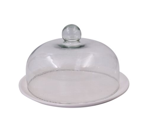Temp-tations Woodland 12" Ceramic Platter with Dome Glass Lid in White - Afbeelding 1 van 1