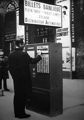 A commuter train ticket vending machine Gare Saint-Lazare Janu- 1968 Old Photo
