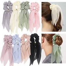 Scarf Hair Ties for Women Girls, 8 Pcs Double 8 Pcs Double Layer Scrunchies-A