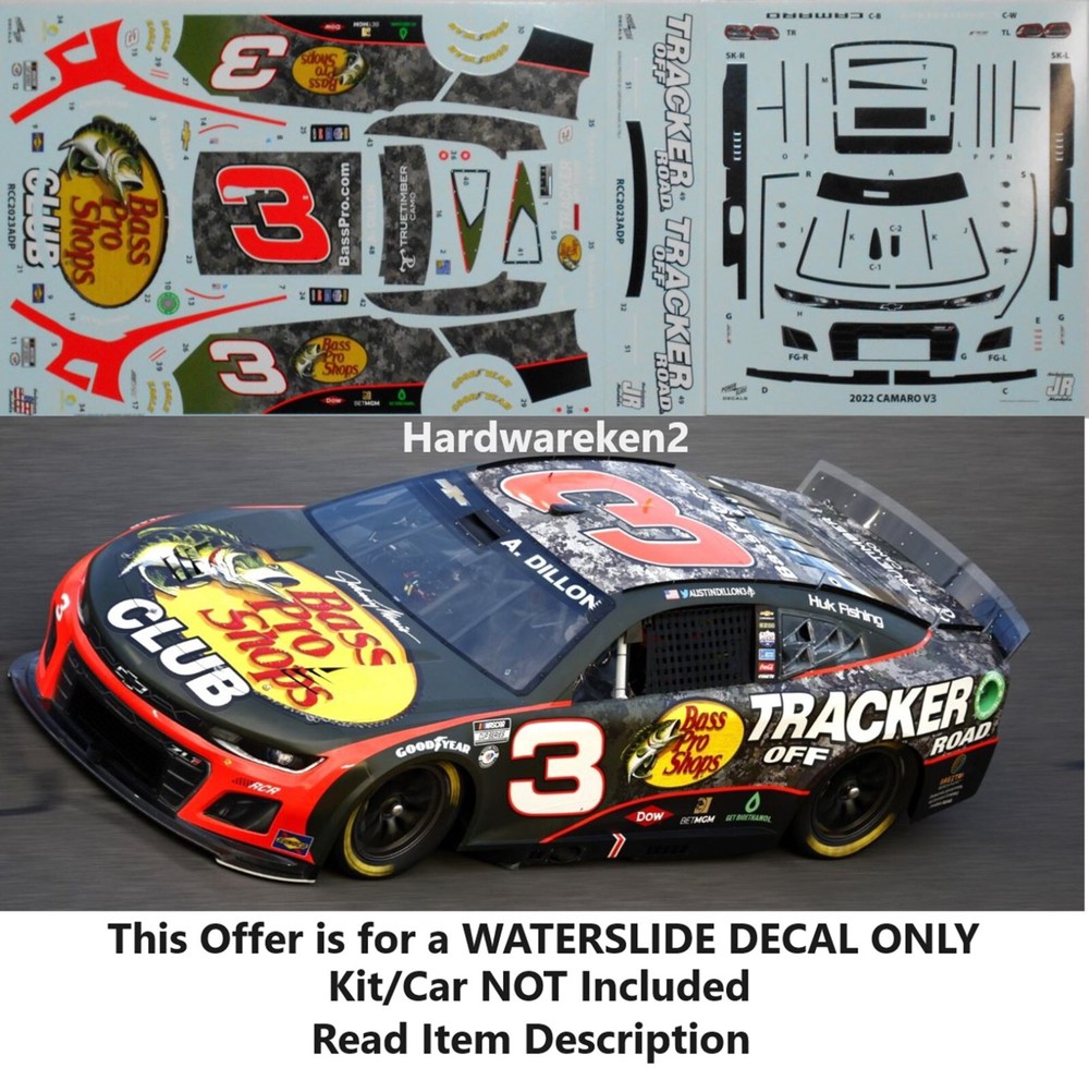 NASCAR DECAL # 3 BASS PRO SHOPS  2023 CHEVROLET CAMARO AUSTIN DILLON 1/24
