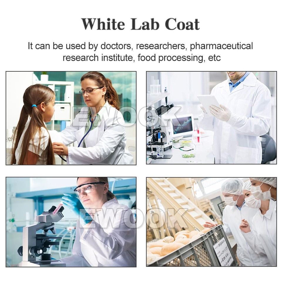 White Lab Coat Men Women Medical Clinic Vet Doctor Scientist Long ...