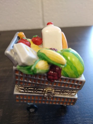 "Savvy Shopper" Grocery Cart Hinged Trinket box Cooking Club Of America, EUC
