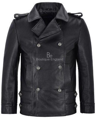 Herren Deutscher Ledermantel Schwarz Klassisch WW2 Nieten Punk Rock 100% Rindsleder 8971