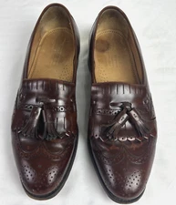 Johnston & Murphy Optima Sz 9.5 C Brown Leather Tassels Wing Tip Slip On Preppy