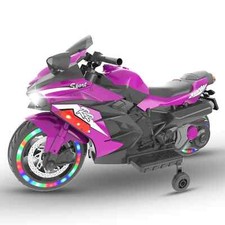 Kids Ride On Dirt Bike 12V Electric Motorcycle w/ Training Wheel Girls Purple