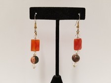 Handmade Burnt Orange Assorted Bead Two Tone Dangle Earrings